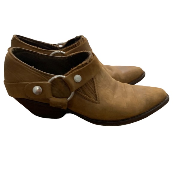 Vintage harness western cowgirl cowboy brown leather ankle boots booties shoes - Picture 7 of 7